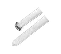 YingYou Correa De Cuero De Grano De Litchi Cuero Suave For Hombres Y Mujeres Compatible Con Cartier Tank Solo Correa Hebilla Plegable Accesorios For Correas De Reloj(White silver buckle,17mm)