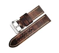 YingYou Correa De Reloj De Cuero De Vaca Doblada A Mano Compatible Con PAM111 20 22 24 26MM Correa De Cuero Crudo De Estilo Retro Marrón Descolorido For Hombres(Color:A Silver buckle,Size:26MM)