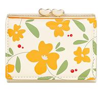 YINHEXI Cartera para mujer, bonita cartera pequeña de tres pliegues con bloqueo RFID para mujeres y niñas, carteras pequeñas florales para mujer, Blanco sucio, Artístico