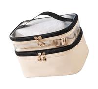 Yinhing Bolsa de Maquillaje de Doble Capa con Cremalleras, Asa Cómoda, Cosmética de Viaje Sellada para Mujeres y Niñas, Diseño Elegante para Belleza y Uso (Beige)