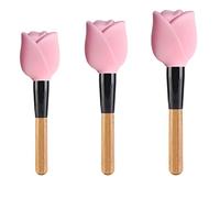 Yinhing Fundas de Silicona para Brochas de Maquillaje, 3 Tamaños, Protector contra el Polvo Reutilizable, Soporte para Brochas de Viaje con Ranura de Ventilación para de (PINK)
