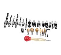 Yinhing Juego de Brocas para Carpintería de 23 Piezas, Herramientas de Taladro Avellanador de Acero de Alta Velocidad con Punzón Central Automático para un Corte Preciso de Tapones de Chaflán