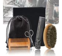 Yinhing Juego de Cepillos para Barba Kit de Aseo Profesional con Cepillo Ovalado Peine para Barba Premium Tijeras de Acero Inoxidable Peine de Rejilla de Dientes Finos para Peinar y Cuidar la