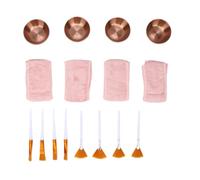 Yinhing Juego de Cuencos y Cepillos para Mascarilla Facial, 4 Cuencos de Acero Inoxidable, 4 Cepillos de Abanico, Planos, Diademas de Felpa con Herramientas de Salón para el (Oro rosa)