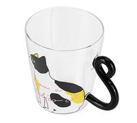 Yinhing Linda Taza de Gato con Asa, Taza de café de Vidrio Transparente con Calor para Amantes de los Gatos, Vaso de té con Leche Reutilizable (gato blanco)