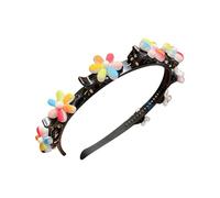 Yinhing Lindo Aro para el Cabello, Diadema con Patrón único con 8 Clips Pequeños para Niñas, Diseño de Dientes Antideslizante, Color Brillante, Liviano para Viajes Escolares Al Aire (3# flores