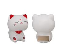 Yinhing Lindo Gato Adorno Solar Que Asiente con la Cabeza Escultura de Gato de la Suerte para el Tablero de Instrumentos del Automóvil de la Oficina en Casa - Figura de Linda de Inducción de Luz