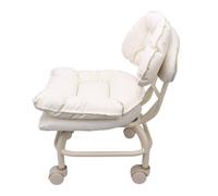 Yinhing Taburete bajo con Ruedas con Respaldo de Cuero de PU, Taburete con Ruedas Corto y Acolchado Suave de 360 grados, Elegante Diseño Blanco, Ideal para Uso en el Hogar, Oficina, Salón y