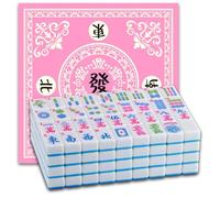 YINIUREN American Mahjong Set 166 Mahjong Tile Set 3.0 cm Blue American Mahjong Tile Set with 31.5X31.12.7 cm Mahjong Table Mat