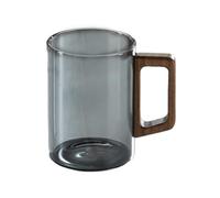 Yinj9562fg Taza de agua clásica de vidrio con mango de madera, vasos de borosilicato transparente para té, café, leche y jugo para uso doméstico (gris, pequeño)