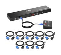Yinker KVM VGA de 8 Puertos Para Montaje en Rack - Selector de Escritorio Con Cable, 8 Cables, 4 Concentradores USB y Orejas de Montaje