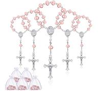 Yinkin 30 rosarios católicos para bautizo, recuerdos de fiesta para invitados, cuentas de rosario para bautizo, 30 bolsas de organza para bautizo, bodas, regalo de primera comunión, color azul, Metal