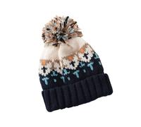 YiNLuax Gorro cálido y elegante con pompones para mujeres y niñas, suéter de punto grueso, sin ala para clima frío, uso diario, elegante sombrero para clima frío, azul marino, Talla única
