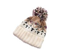 YiNLuax Gorro cálido y elegante con pompones para mujeres y niñas, suéter de punto grueso, sin ala para clima frío, uso diario, elegante sombrero para clima frío, beige, Talla única