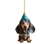 YiNLuax Nuevo colgante de perro salchicha 2D divertido de Navidad para coche, accesorios para el interior del coche, decoración de árbol de Navidad para perro salchicha