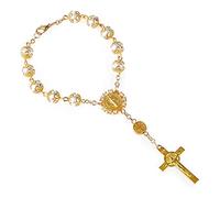 YiNLuax Rosario de cuentas de madera católico Benedicto Crucifijo Divina Misericordia Mujeres Hombres Rosario para Hombres, standard, Metales preciosos