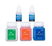 YINMIK Kit de solución de calibración de medidor de pH (4.00, 7.00 y 10.01) con kit de solución protectora de pH. 3 * solución tampón de calibración de pH de 50 ml y 2 * solución de pH KCL de 10 ml