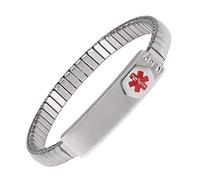 YINOX Pulsera de alerta médica para hombres y mujeres, brazalete de identificación de acero inoxidable elástico personalizado (poner detalles en la sección elevadora, tarjeta médica personalizada +