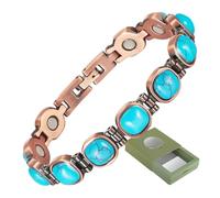 YINOX Pulsera de cobre para artritis con terapia magnética para mujeres, alivia eficazmente la artritis y el dolor de muñeca, con incrustaciones de turquesa turca, combina moda y salud (M)