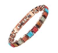 YINOX Pulsera de cobre para mujer, pulsera magnética de cobre puro con 20 imanes y piedras turcas, estilo colorido, joyería de regalo, 20.5 cm, Acero inoxidable Cobre