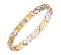 YINOX - Pulsera magnética de acero inoxidable para mujer, elegante pulsera magnética dorada para mujer con imán de alta resistencia y caja de regalo (A)