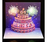 Yinqing 61st Birthday Cards, Light and Music Birthday Cake Happy Birthday Card, 3D Pop Up Birthday Gift Greeting Card for Women Men Wife Husband Mom Dad Friends