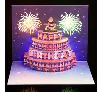 Yinqing 72nd Birthday Cards, Light and Music Birthday Cake Happy Birthday Card, 3D Pop Up Birthday Gift Greeting Card for Women Men Wife Husband Mom Dad Friends