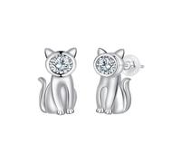Yinsen Pendientes de Gato en Plata de Ley 925 con Circonita, Pendientes de Animales para Mujer,Regalo de Joyería para Amantes deLos Aatos.