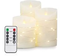 Yinuo Mirror Vela Led Efecto Llama, Velas Led con Mando a Distancia y Temporizador, Set de 3 Verdadera Cera Velas Sin Llama, 10 cm/12.5 cm/15 cm de Alto (3 * Pilas AAA)