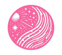 Yinyang celestial, un símbolo cósmico en un marco circular que presenta un planeta estilizado, estrellas y líneas fluidas. Calcomanías de pared 54.6x55.5cm Removible sin dejar pegamento Rosa