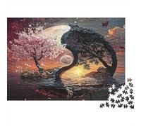 Yinyang Luna Sakura Árbol de Cerezo Yin-Yang Colorido 1000 Piezas Rompecabezas para Adultos Hermoso Rompecabezas Decorativo Desarrollo Cerebral 52x38cm/1000 Piezas