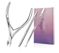 YINYIN - Cortacutículas con empujador de cutículas y cortador de cutículas, cortador profesional de acero inoxidable, herramientas de manicura de pedicura para uñas de manos y pies (plateado)