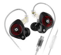 Yinyoo KBEAR BK1 Auriculares In Ear Monitor con Cable,Auriculares HiFi para Gaming Controlador Dinámico de 10mm,Ideales para Gamers,Esports (USB-C con Mic,Negro-Rojo)