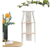 Yiohejy Estantes Boho para Pared, Estante Macrame | Partido Tejido Colgante de la Granja,Estante de Planta Flotante Tejida Hecha a Mano, 2 Niveles decoración de Almacenamiento Bohemio para el hogar