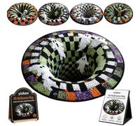 yiokeo 3D Halloween Rug, Novelty Ghost Skeleton 3D Optical Illusion Rugs, Candy Corn Abyss Quilted Round Mat with Spooky Depth Design, Crystal Velvet Soft & Durable Fabric Non-Slip (D,20IN)