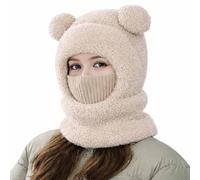 yiokeo Bear Mask Cap,3 in 1 Beanie Hat with Scarf and Mask,Outdoor Windproof Cute Bear Ear Ski Mask,Thickened Plush Lining (A- Adult)