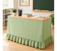 yiokeo Gingham Desk Skirt, 6FT Checkered Table Skirt with Ruffled Hem (A,Flat Style)