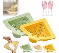 yiokeo Magnetic Triangular Sink Corner Rack,Suction Cup Sinks Corner Rack Strainer, Punch-Free Triangularsink Strainer with Twist-Open Bottom,Kitchen Sponge Holder and Food Scraps Catcher (D 2PC)