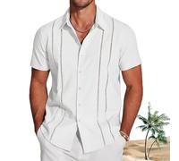 yiokeo Men's Cuba Guayabera Exquisite Hollow Embroidered Button Front Shirt Mexican Button Up Shirts for Men (A-1,5XL)