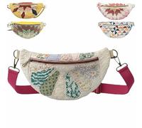 yiokeo Vintage-Inspired Patchwork Quilted Sling Bag,Women's Patchwork Bag,Lightweight Curved Crossbody Bag with Adjustable Strap (B)