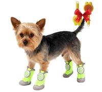 yiokeo Waterproof Non-Slip Dog Boots 4-Pack - Twist-Lock Buckle & Cute Ears for Small Breeds, Rain Boots for Pets, Outdoor Booties for Snow Hiking (Green,Two Yards 2.5~4.5kg)