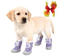 yiokeo Waterproof Non-Slip Dog Boots 4-Pack - Twist-Lock Buckle & Cute Ears for Small Breeds, Rain Boots for Pets, Outdoor Booties for Snow Hiking (Purple,One Yards 1.0~2.5kg)