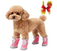 yiokeo Waterproof Non-Slip Dog Boots 4-Pack - Twist-Lock Buckle & Cute Ears for Small Breeds, Rain Boots for Pets, Outdoor Booties for Snow Hiking (Red,Five Yards 8~11kg)
