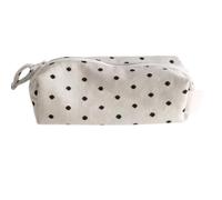 yiokeo Y2K Polka Dot Pencil Case with Handle, Soft Fabric Zipper Pouch for Pens, Makeup,and Travel Essentials, Lightweight Organizer for Office, and Daily Use (Beige)