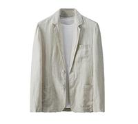 YIOLEAMP Blanco Algodón Lino Traje Capa De Los Hombres Primavera Verano Color Puro Delgado Casual Negocios Delgado Blazer Chaqueta, beige, L