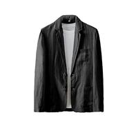 YIOLEAMP Blanco Algodón Lino Traje Capa De Los Hombres Primavera Verano Color Puro Delgado Casual Negocios Delgado Blazer Chaqueta, Negro, L