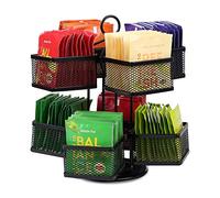 Yiomxhi Caja para té con 8 Compartimentos, Cajita para Guardar Bolsas de Té Giratorio de 360˚, Lazy Susan de 2 Niveles Organizador de Cocina Caja de Almacenamiento para Infusiones Café Azúcar, Negro