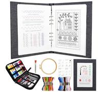 Yiomxhi Libro de Puntada de Bordado Bricolaje, Kit Herramienta de Costura Portátil con Colores de Hilo, Agujas de Coser, Aro, Uía, Embroidery Stitch Book para Adultos Principiantes