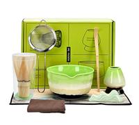 Yiomxhi Set de Matcha, 8 Piezas Juego de Té Japonés con Cuenco Matcha, Batidor y Soporte, Cuchara de Té y Porta, Tamiz y 2 Paños, Accesorio de Ceremonia de Matcha Japonés, Verde