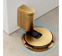 Yiomxhi Tope de Puerta Adhesivo Retenedor de Puerta Suelo Mecánico Ajustable en Altura, Tapón para Puerta Protección de Pared con Autoadhesivo 3M sin Taladrar, Tornillos, Bronce